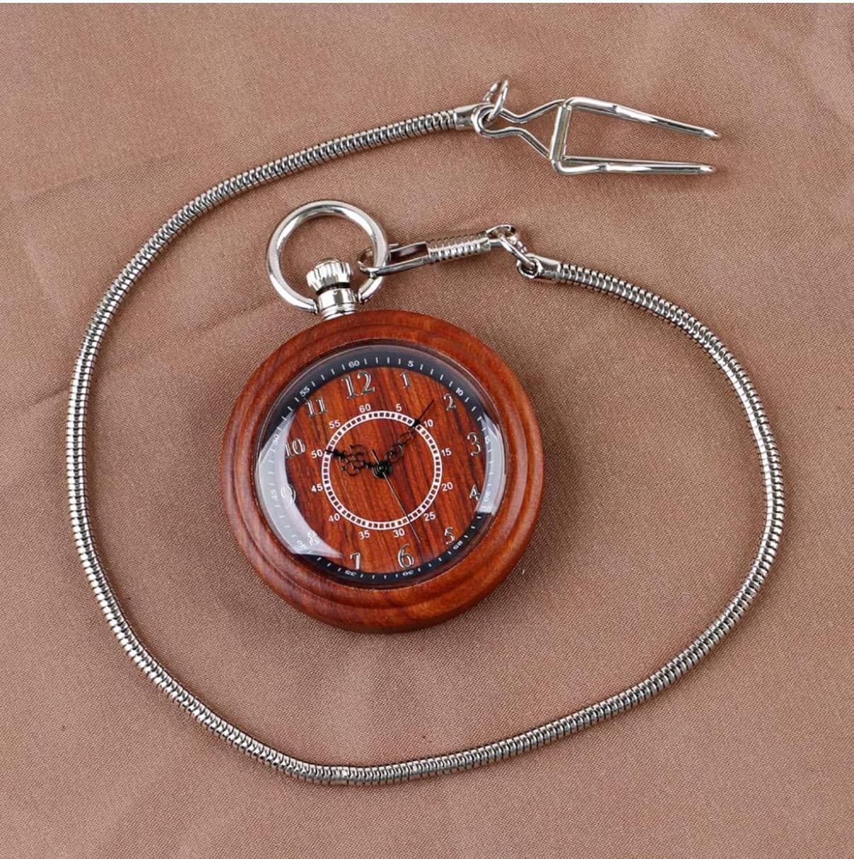 Customized Wooden Pocket Watches for Men Handmade Bamboo Wood Analog Quartz Custom Pocket Watch