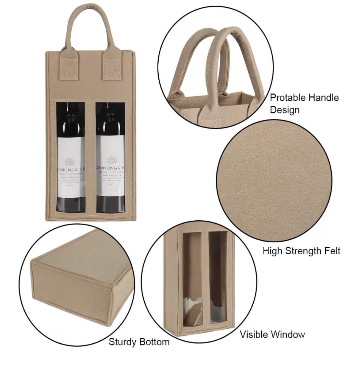Personalized Felt Wine Carrier Tote with Handle Reusable Bottle Gift Bag