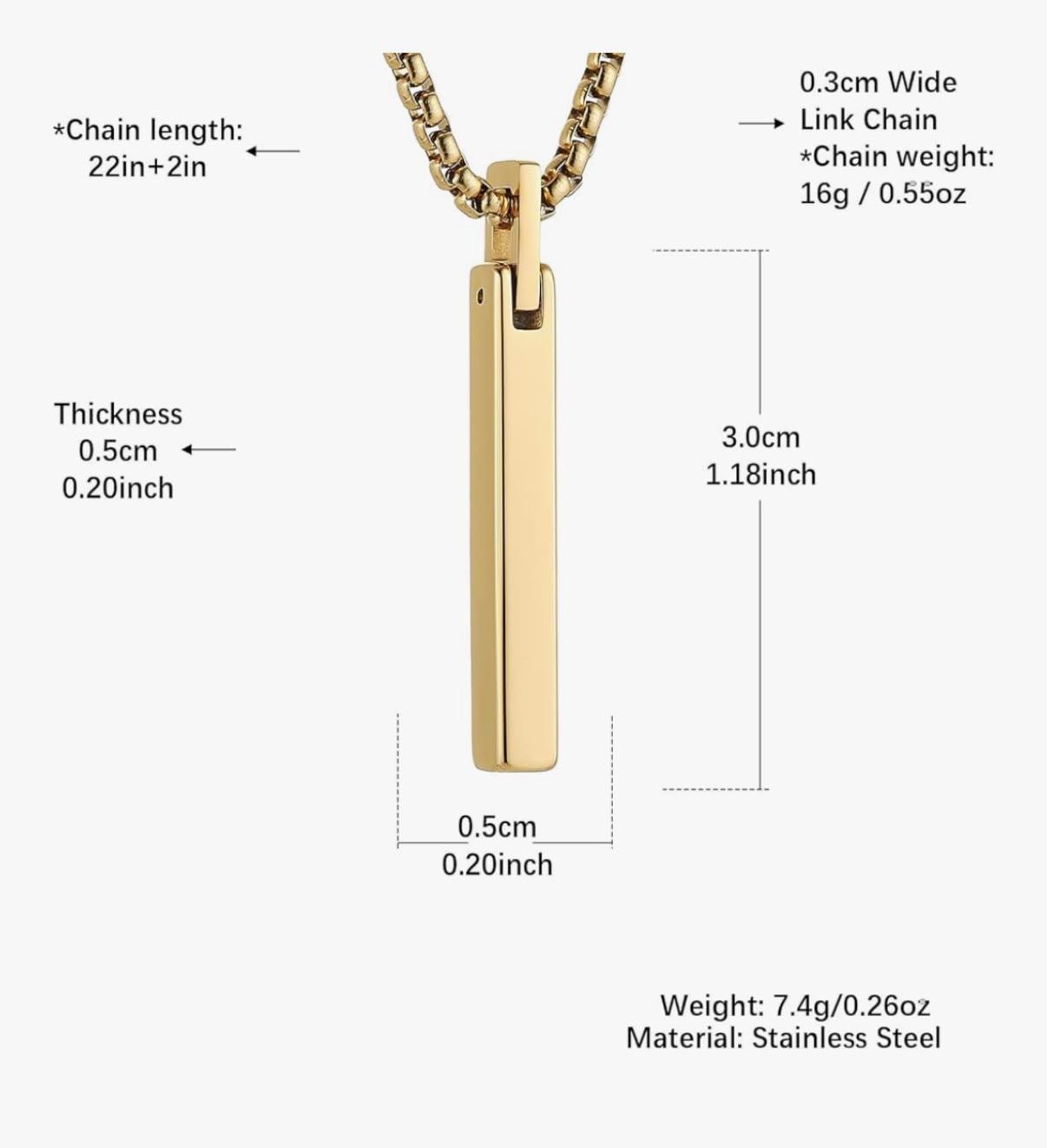 Personalized Silver Gold Black Plated Rectangular Stainless Steel Pendant Necklace for Men