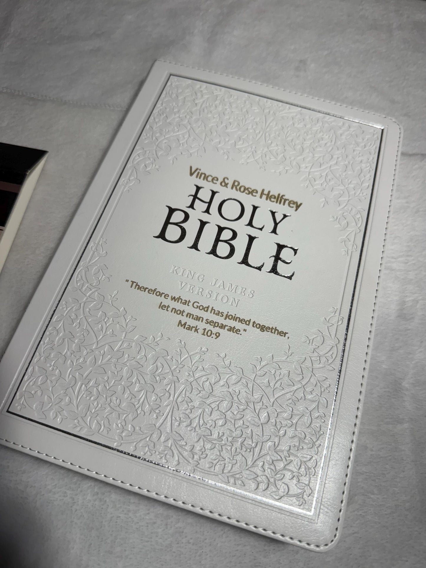 Personalized White Faux Leather KJV Bible, Thumb Index, Red Letter Edition