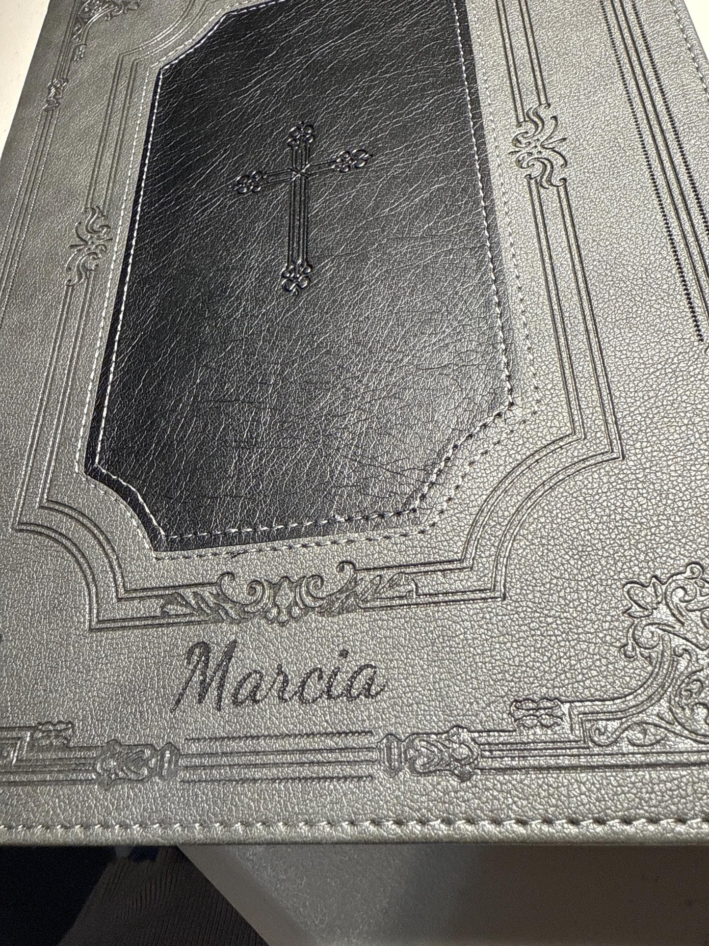 Personalized KJV Holy Bible, Super Giant Print Faux Leather Red Letter Edition - Thumb Index & Ribbon Marker, King James Version, Gray/Black