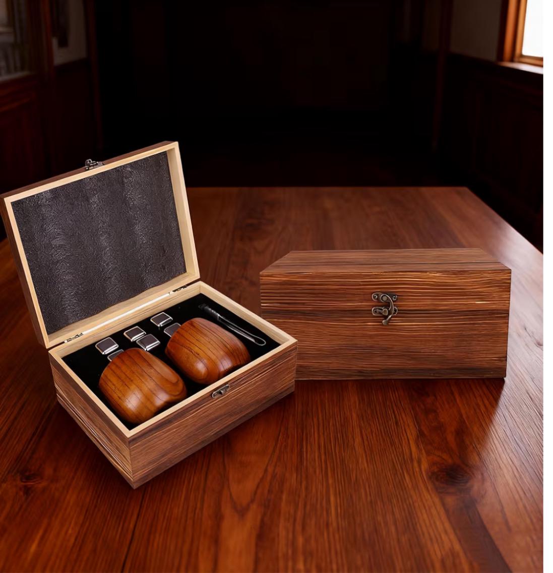 Charred Wooden Bourbon Drinking Glasses Set of 2 – Wooden Whiskey Tumblers & Old Fashioned Glasses | Whisky Glass Sets