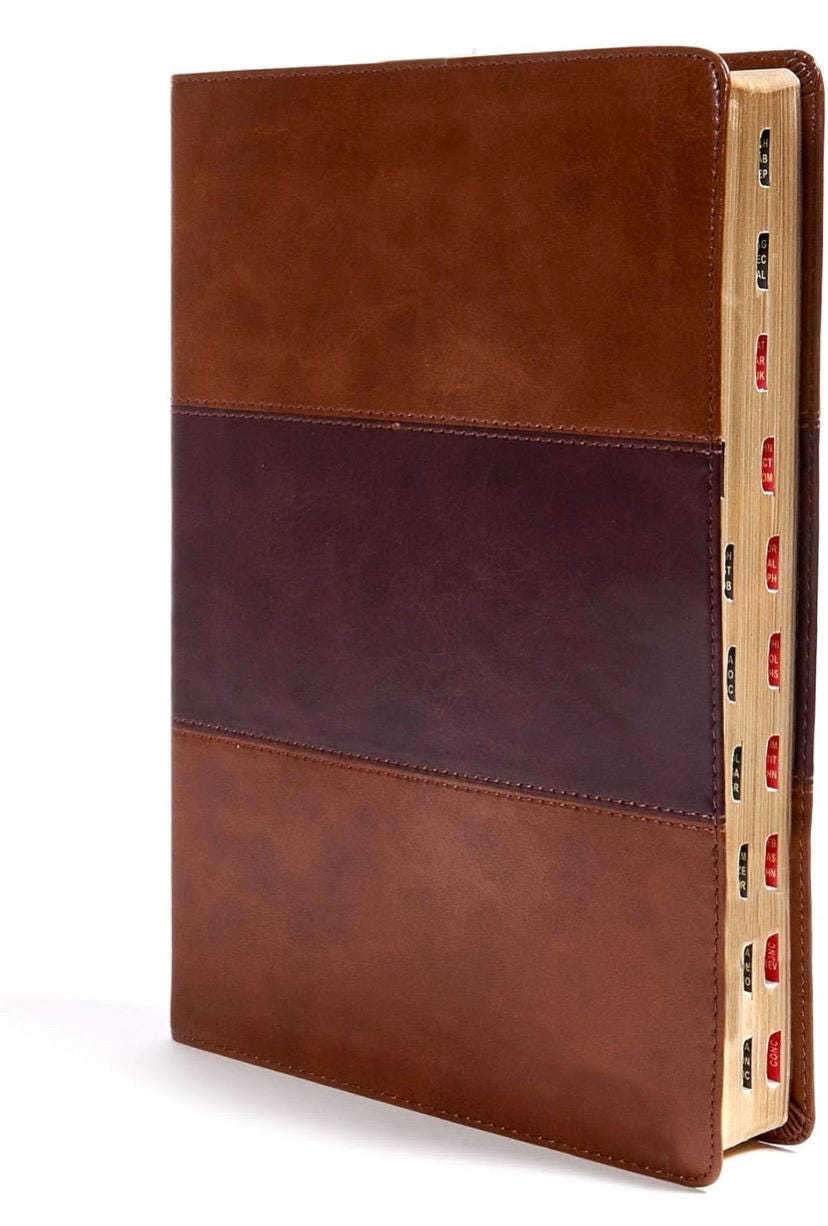 New Laser Engraved KJV Super Giant Print Reference Bible, Saddle Brown LeatherTouch, Indexed, Red Letter, Pure Cambridge Text, Presentation