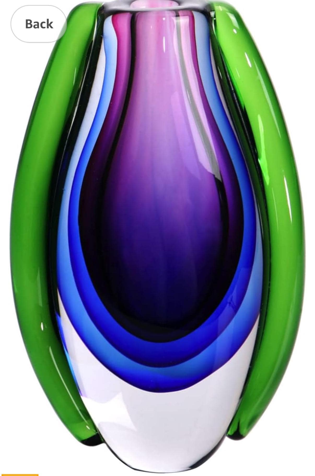 Personalized Hand Blown Sommerso Oval Art Glass Vase for Decor Centerpiece Table Decoration Blue 10” inch Tall