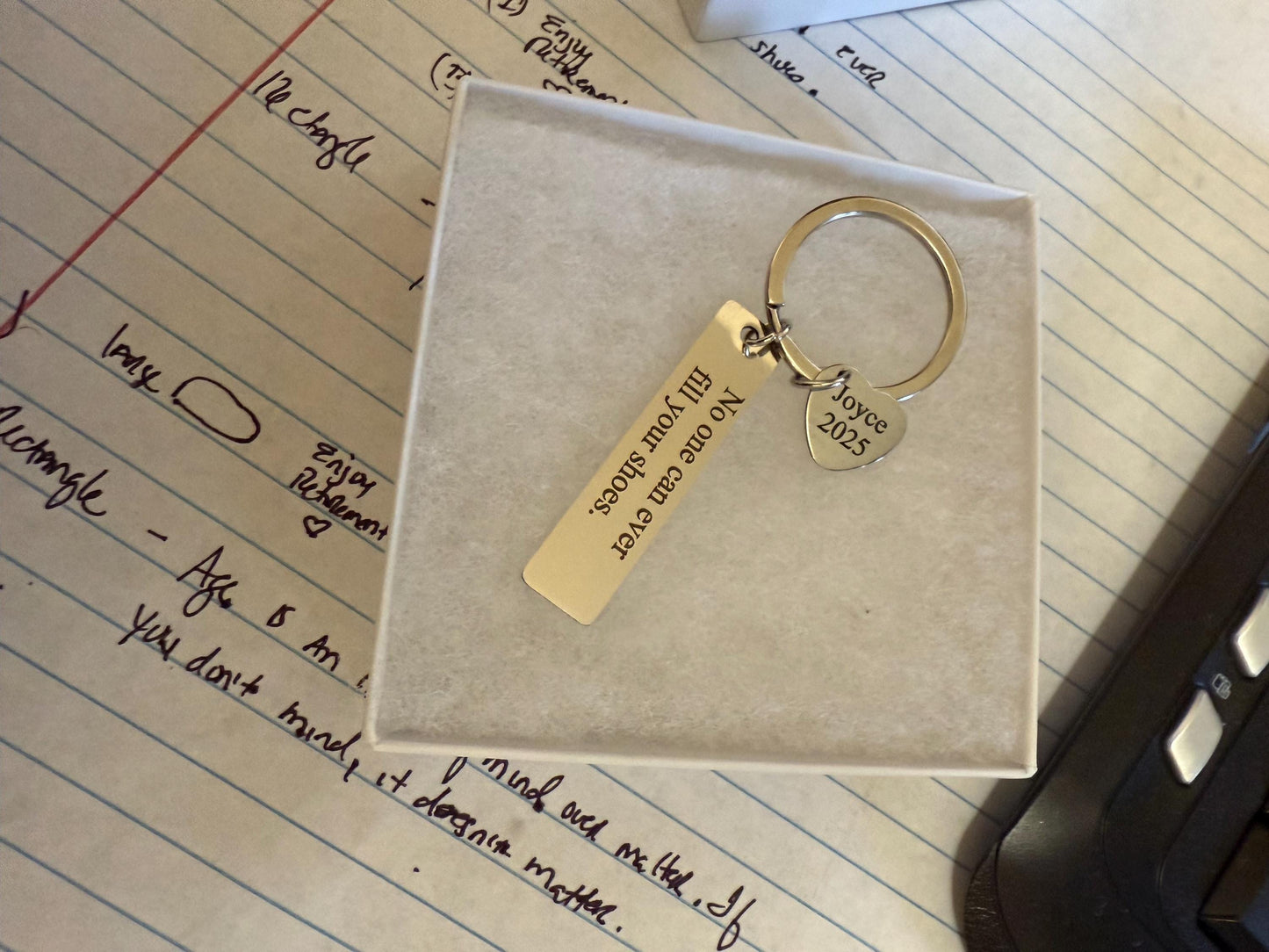 Personalized rectangular, heart keychain