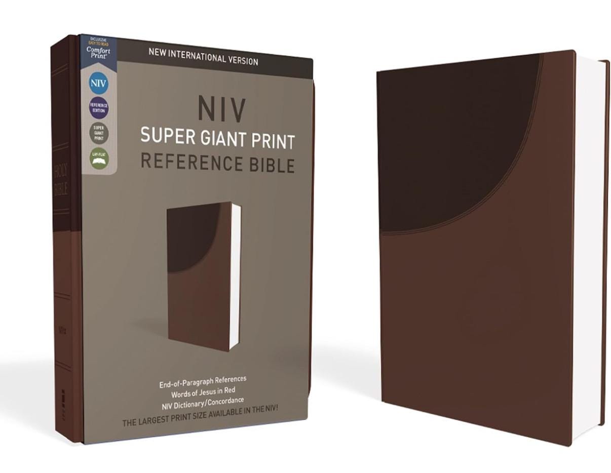 NIV, Super Giant Print Reference Bible, Leathersoft, Brown, Red Letter, Comfort Print,Engraved Bible, Personalized Bible, Baptism Gift,