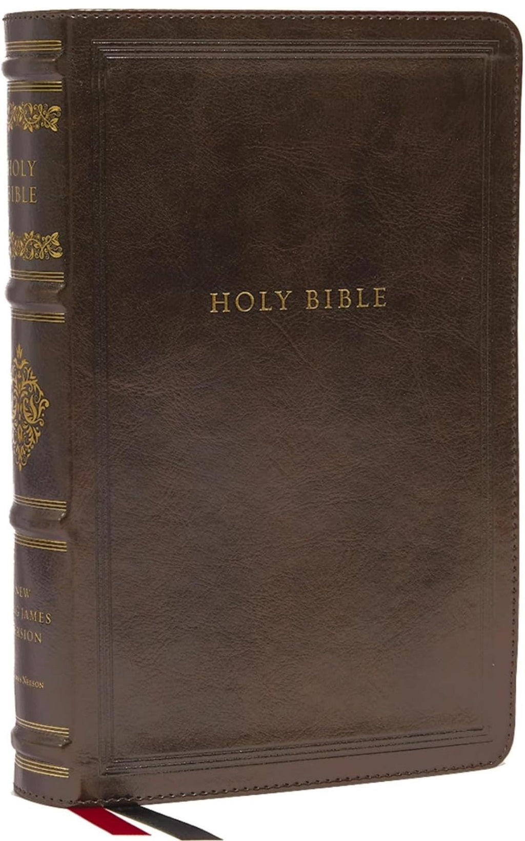 Biblia de Referencia NKJV Personalizada, Tamaño Personal, Sovereign, Piel Suave, Marrón, Letra Roja, Impresión Cómoda: Añade un nombre gratis