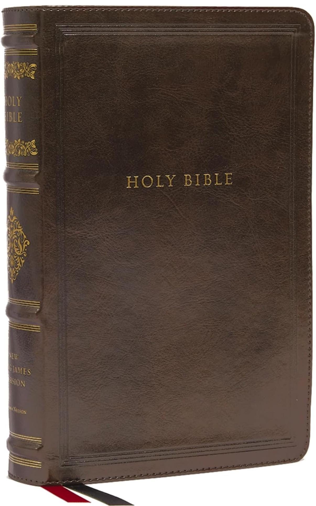 Personalized NKJV, Personal Size Reference Bible, Sovereign , Leathersoft, Brown, Red Letter, Comfort Print: Add a name for free