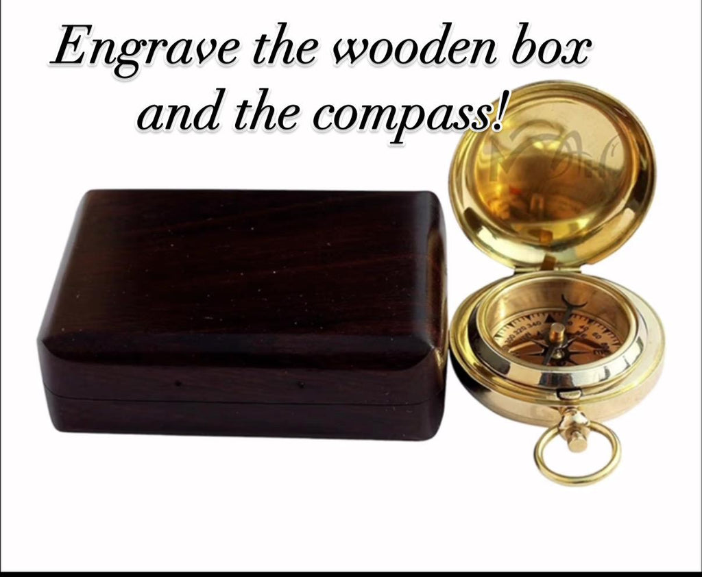 Personalized Compass | Antique Brass, Wood Box, Handmade