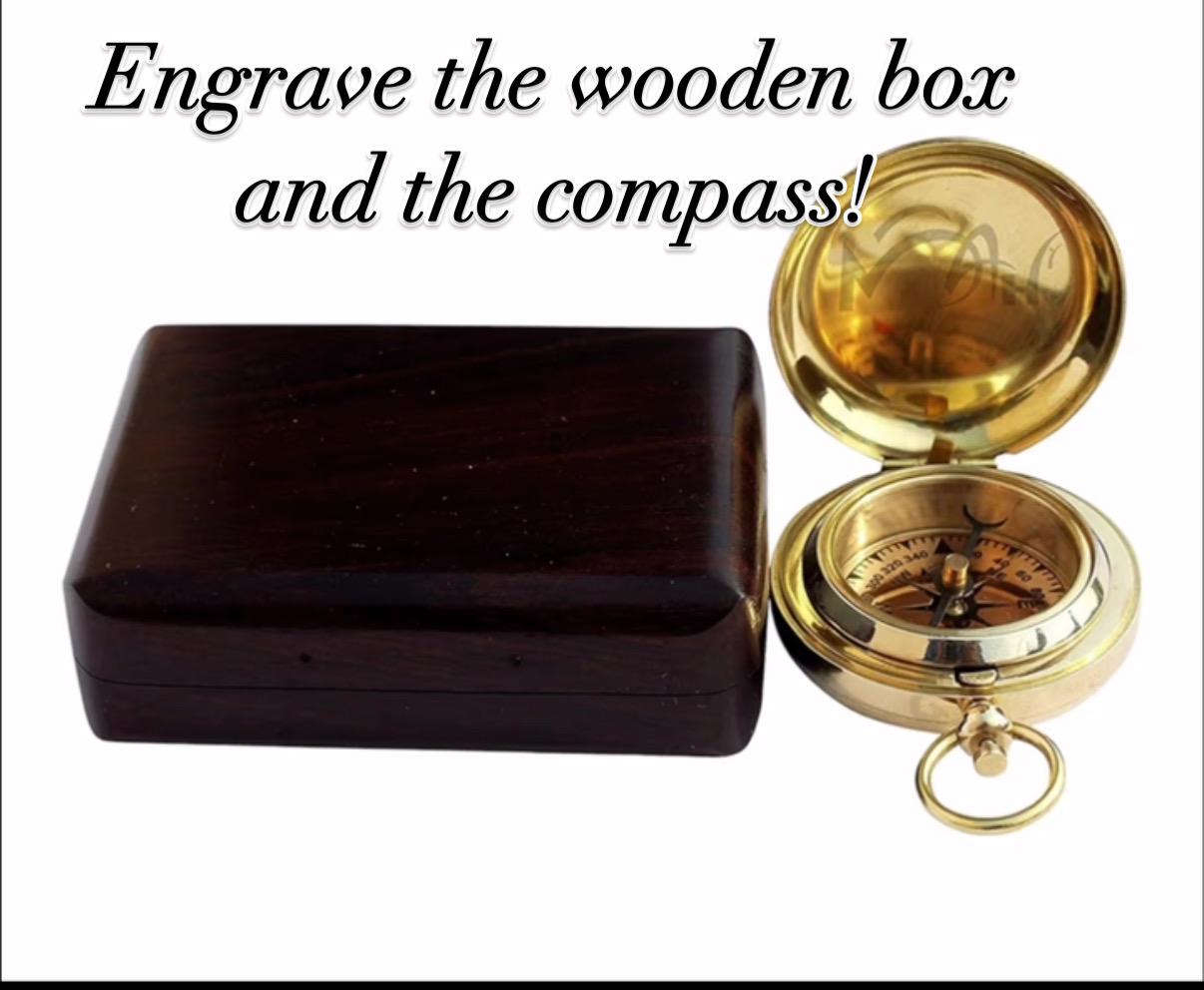 Personalized Compass | Antique Brass, Wood Box, Handmade