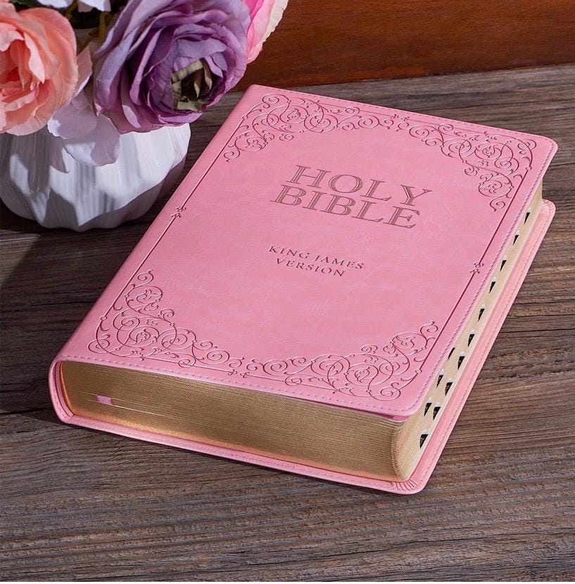 Personalized KJV Giant Print Bible - Pink Leather, Thumb Indexed