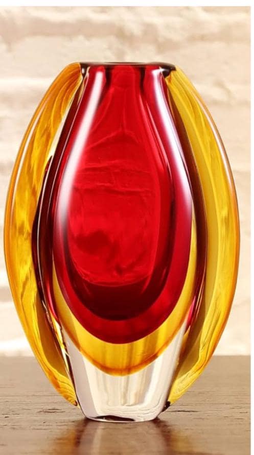 Personalized  Hand Blown Sommerso Oval Art Glass Vase for Decor Centerpiece Table Decoration Blue 10” inch Tall