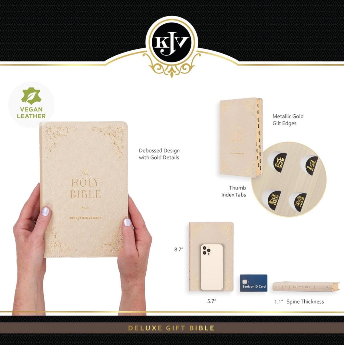 Personalized KJV Holy Bible, Standard Size Faux Leather Red Letter Edition Thumb Index, Ribbon Marker,  Pearlescent Taupe