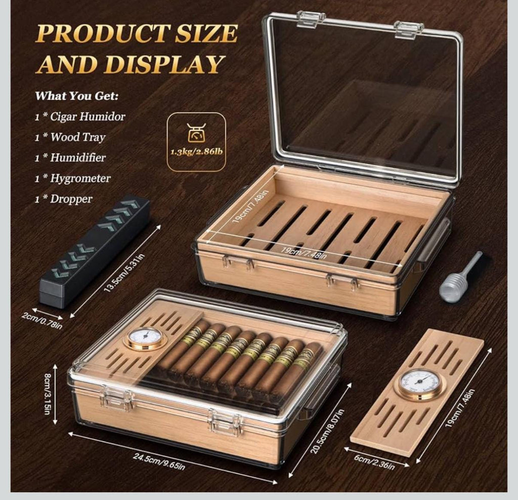 Personalized 2pc Cigar Humidor Set - Travel & Desktop, Lighter