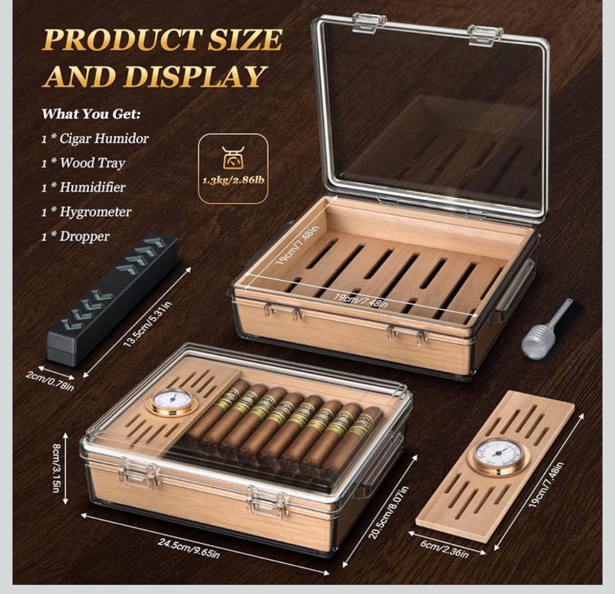Personalized 2pc Cigar Humidor Set - Travel & Desktop, Lighter