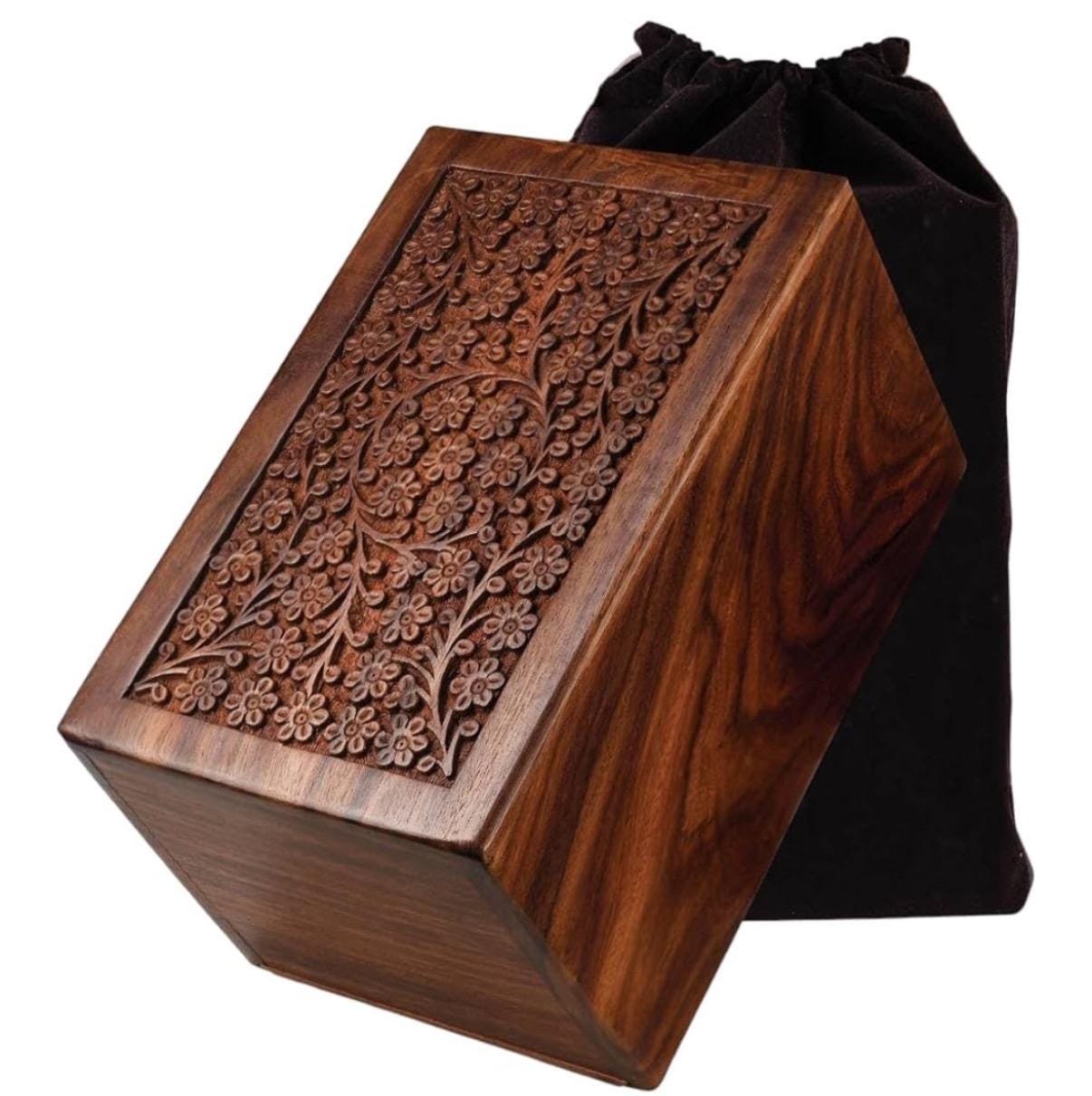 Personalized Wood Urn for Human Ashes | Border Engraved Rosewood Wooden Urns Large Size 200 Cubic Inches | Handcrafted Memorial Urns