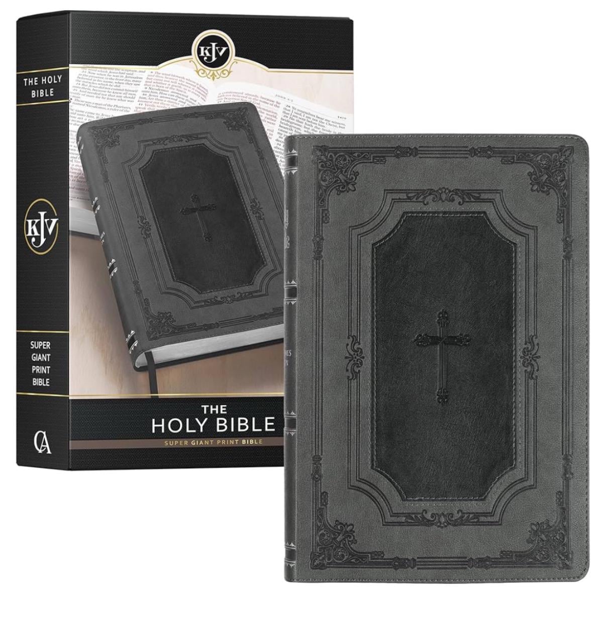 Santa Biblia KJV personalizada, edición de letras rojas en piel sintética con letra supergigante - Índice y cinta marcadora, versión King James, gris/negra