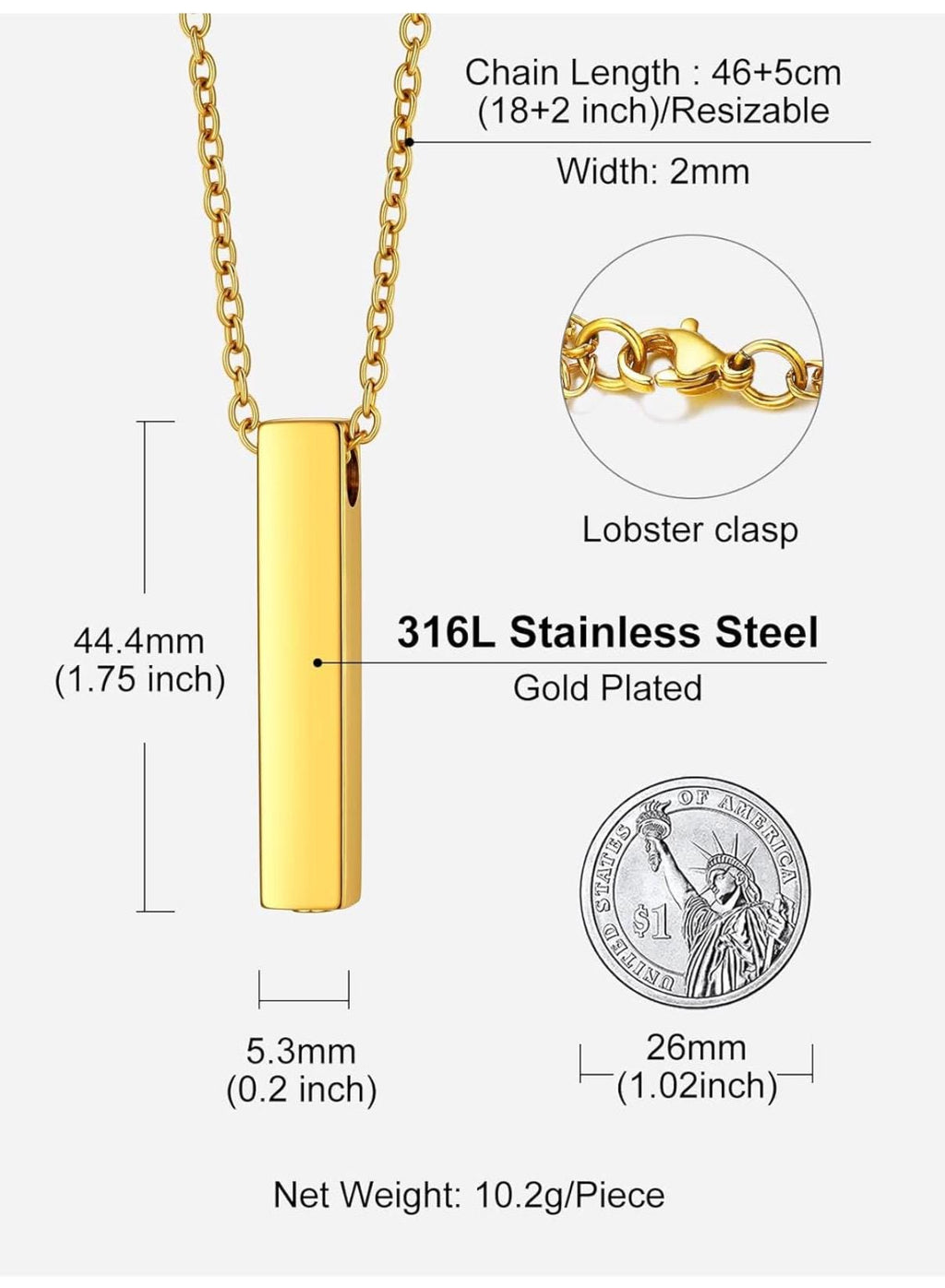 Personalized Memorial Bar Pendant Necklace