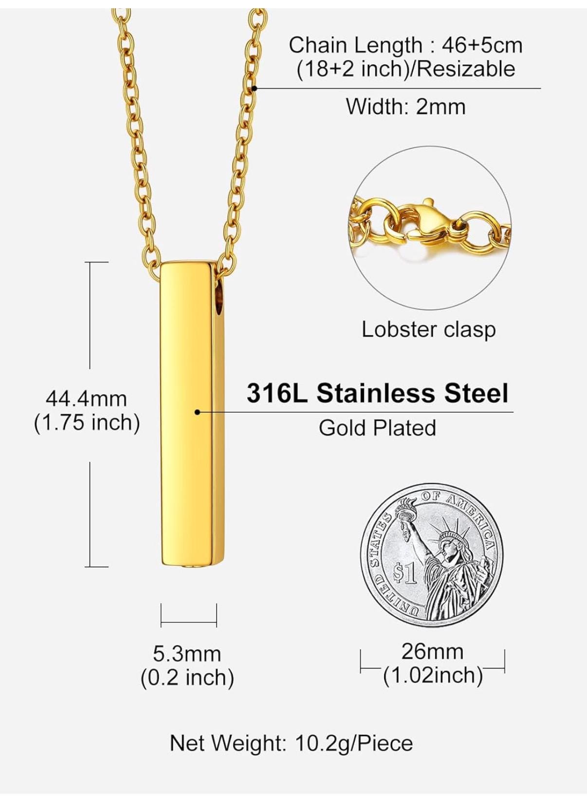 Personalized Memorial Bar Pendant Necklace