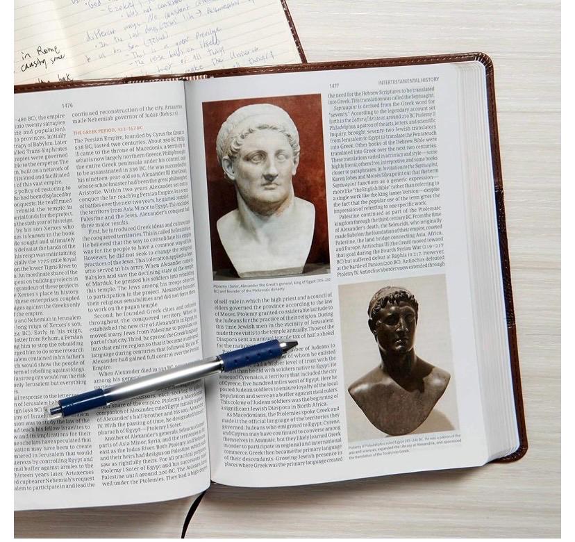 Biblia de Estudio CBS Personalizada, Tacto Piel Caoba, Letra Roja, Notas de Estudio