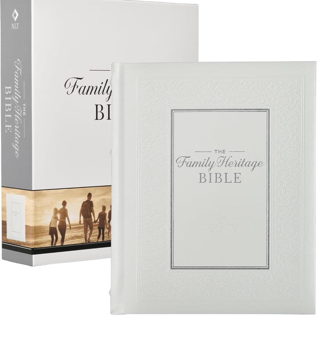 Personalice el apellido y un versículo. Biblia NLT Family Heritage, Biblia devocional familiar de tapa dura de letra grande para el estudio