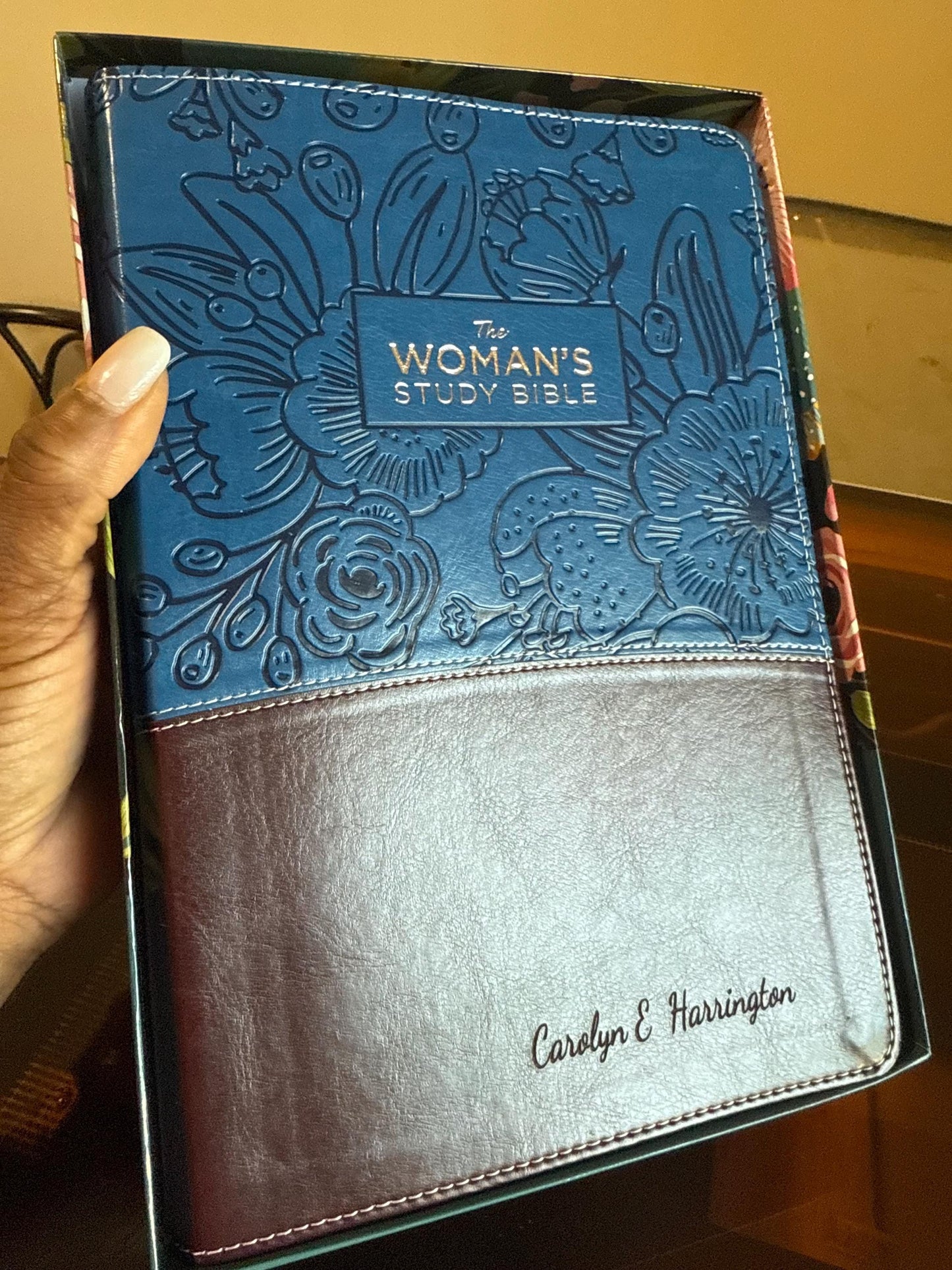 Personalized KJV Holy Bible, Thinline Large Print Faux Leather Red Letter Edition Thumb Index Ribbon Marker, King James Version, Blue Zipper