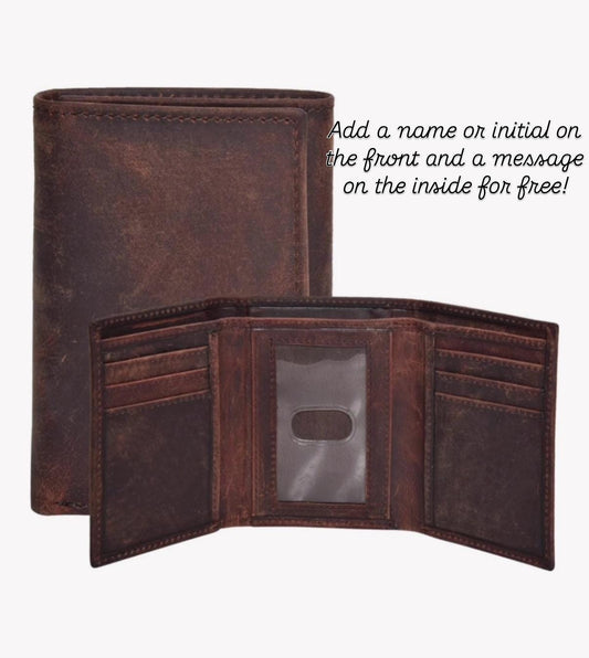 Personalized  Leather Mens Trifold Wallet