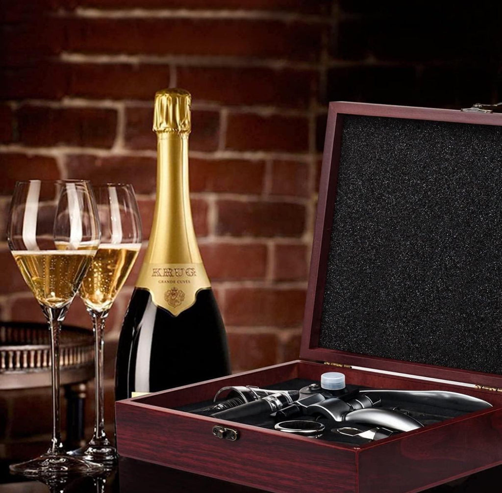 Juego de abridor de vino personalizado en estuche de madera - Grabado a medida