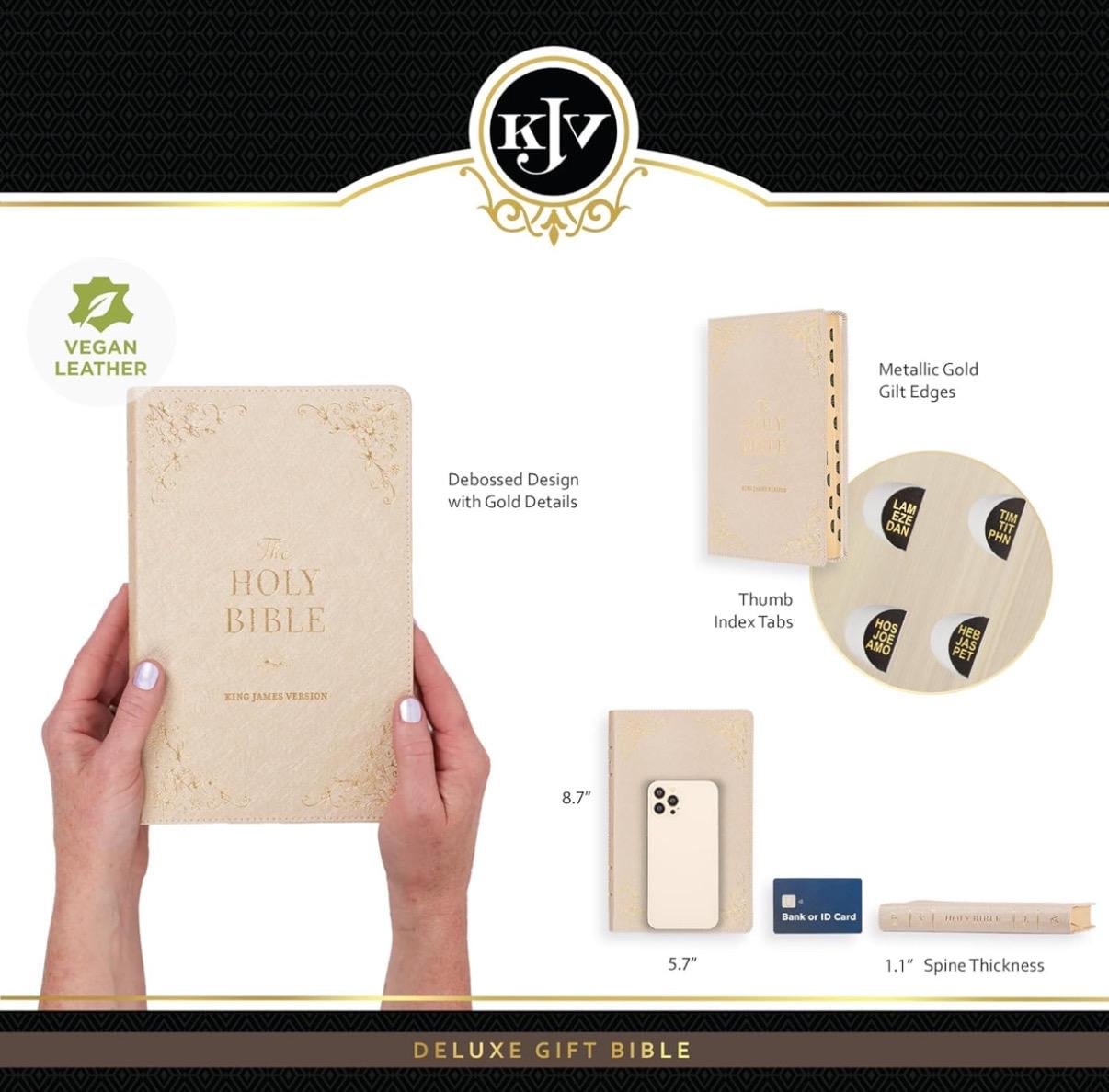 Personalized KJV Holy Bible, Standard Size Faux Leather Red Letter Edition Thumb Index, Ribbon Marker, King James Version, Pearlescent Taupe