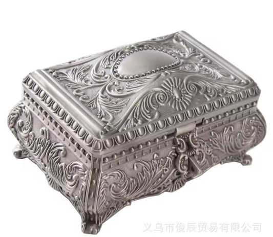 Personalized Large Pewter Jewelry Box, Blue Velvet Lining