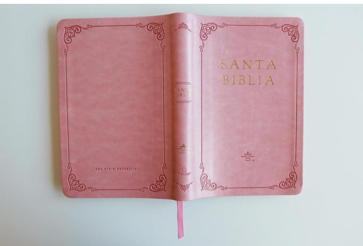 Personalized Biblia RVR 1960 letra grande tamaño manual, Piel rosada con índice / Spanish Bible RVR 1960 Handy Size Large Print