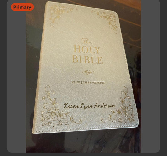 Personalized KJV Holy Bible, Standard Size Faux Leather Red Letter Edition Thumb Index, Ribbon Marker,  Pearlescent Taupe