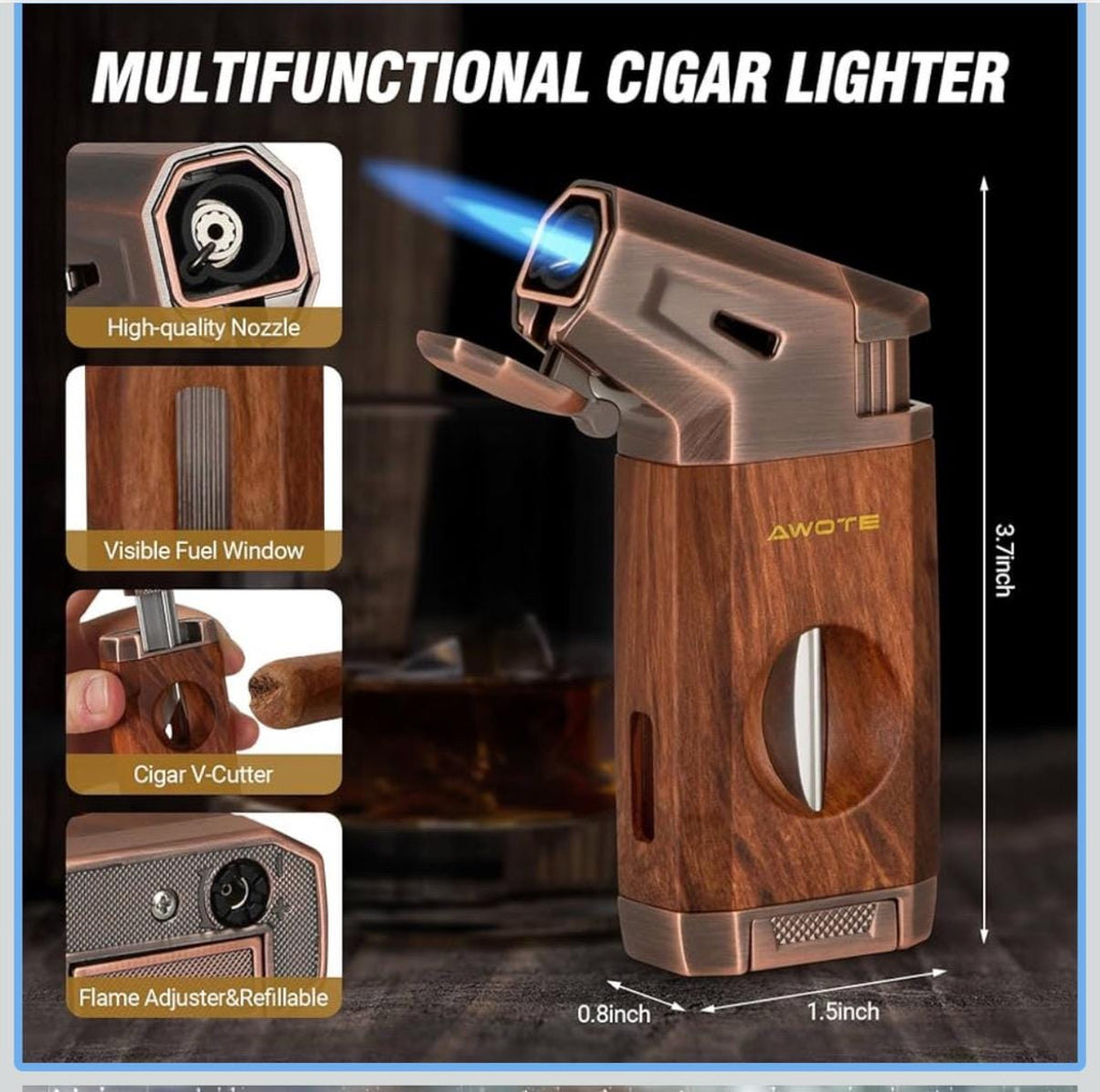 Personalized Travel Cigar Humidor Case - Cedar Lined, V Cut Cutter, Portable Humidor with Humidifier & Hygrometer, Holds 7-9 Cigars