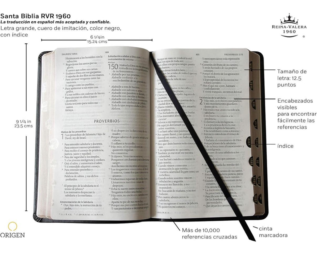 Personalized Spanish RVR 1960 Bible - Black, Large Print, Indexed