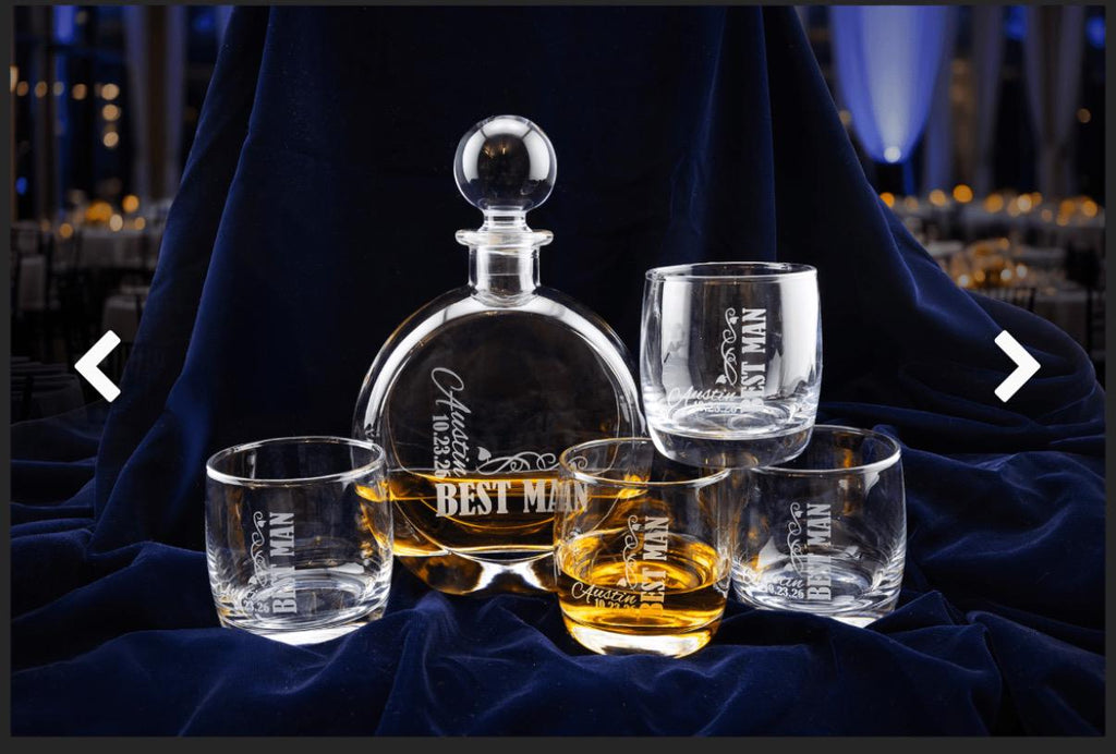 Juego de decantador de whisky de cristal personalizado – Decantador y vasos grabados