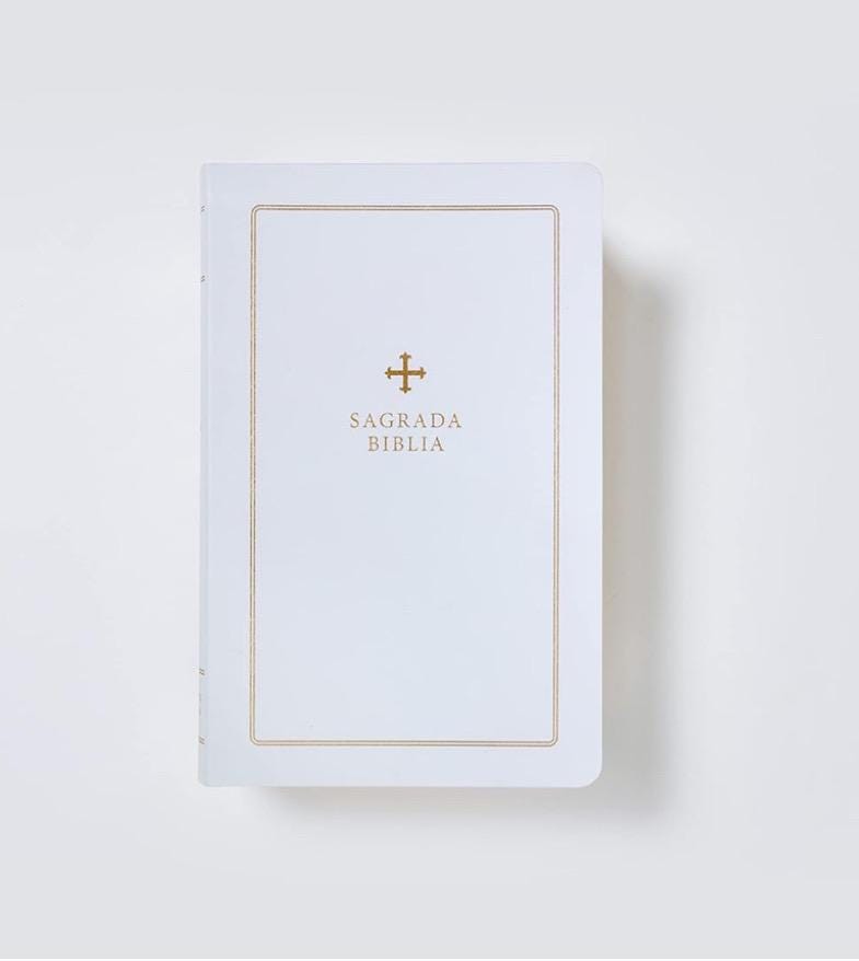 Biblia Católica Personalizada - Piel Blanca, Letra Cómoda