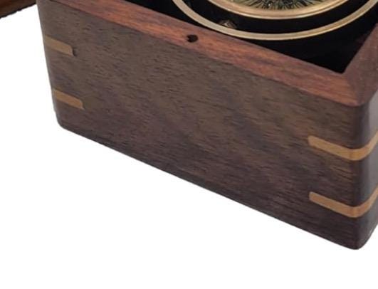 Personalized Compass | Antique Brass, Wood Box, Stanley London
