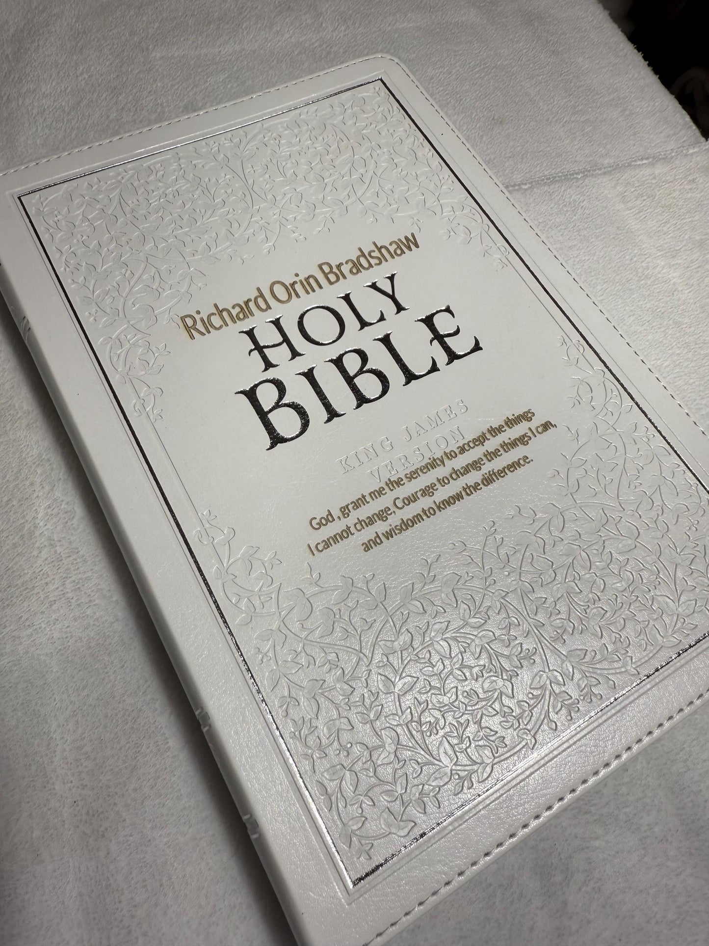Personalized White Faux Leather KJV Bible, Thumb Index, Red Letter Edition