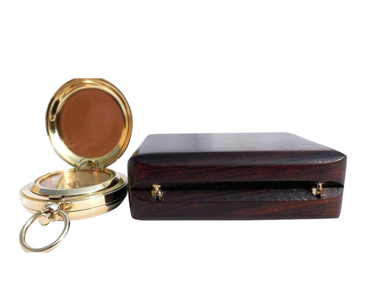 Personalized Compass | Antique Brass, Wood Box, Handmade