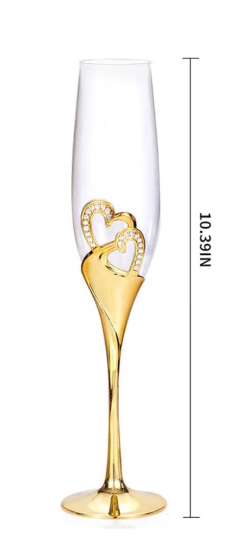 Copas de champán personalizadas para boda, corazones de diamantes de imitación dorados, juego de 2