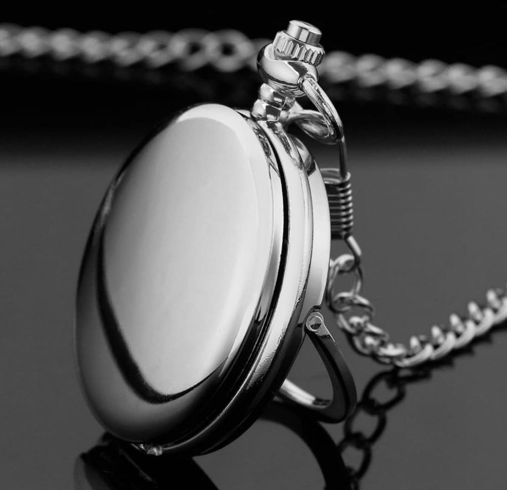 Personalized Pocket Watch - Smooth Case, Arabic Numerals, Chain