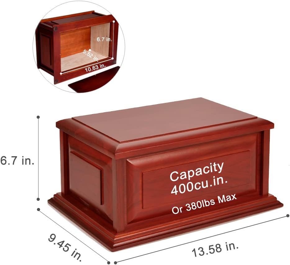Urnas de madera personalizadas Lifesong Milestones de cerezo con forma de caja de sombra | Caja de urna de cremación conmemorativa para cenizas humanas de adulto