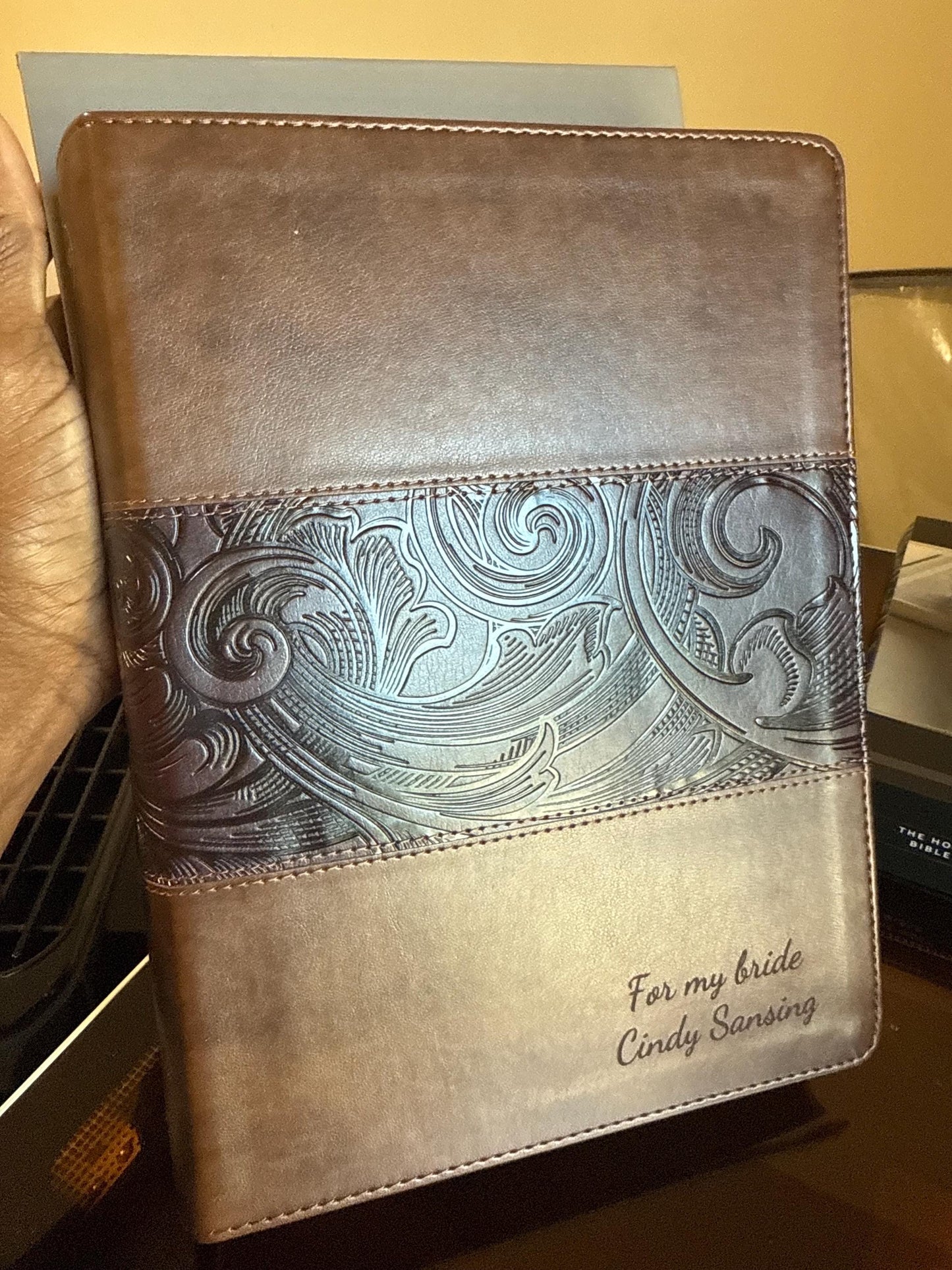 Personalized KJV Holy Bible, Thinline Large Print Faux Leather Red Letter Edition Thumb Index Ribbon Marker, King James Version, Blue Zipper