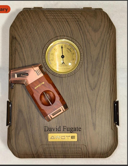 Humidor de cigarros personalizado de 2 piezas - de viaje y de sobremesa, con encendedor