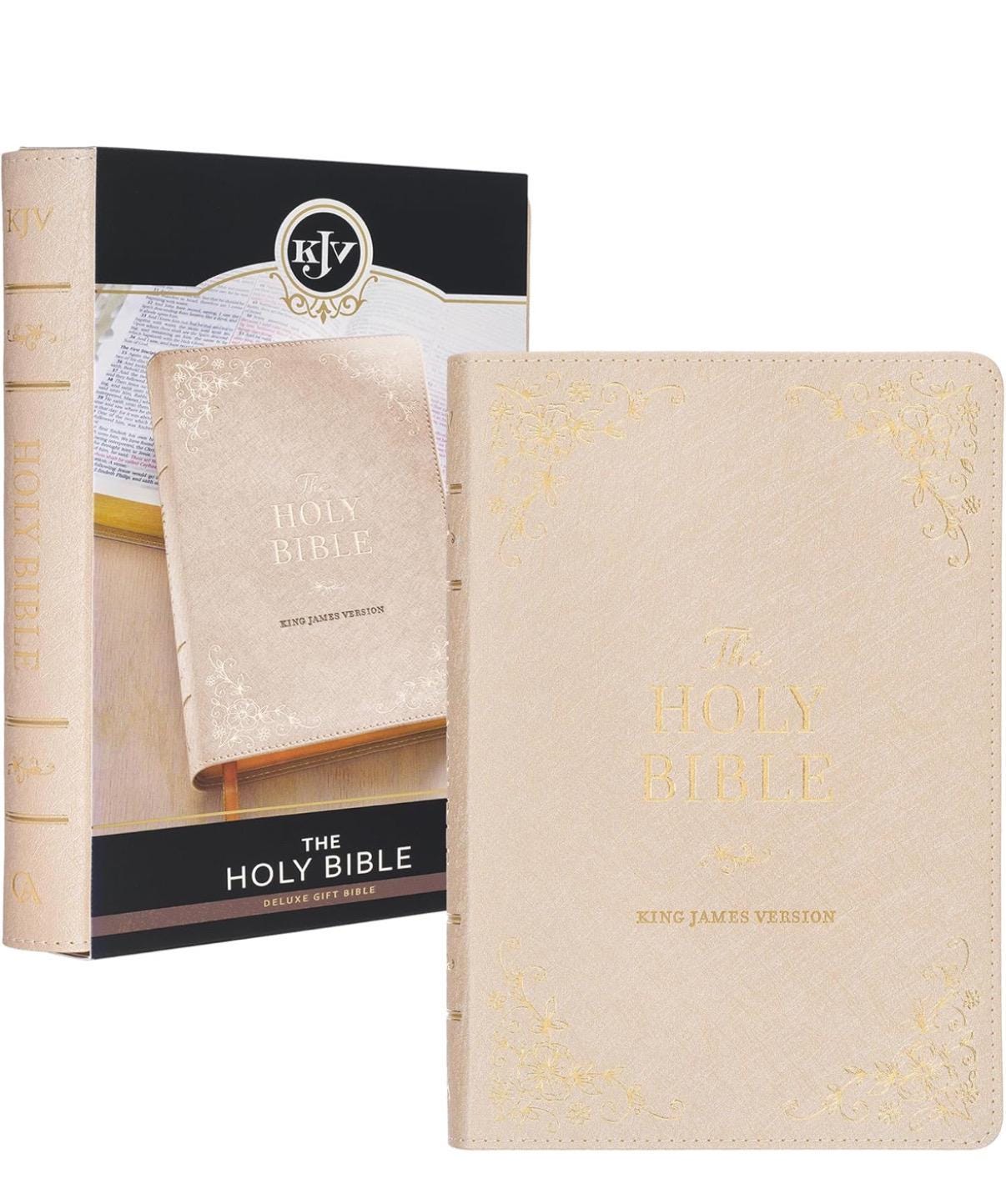 Personalized KJV Holy Bible, Standard Size Faux Leather Red Letter Edition Thumb Index, Ribbon Marker,  Pearlescent Taupe