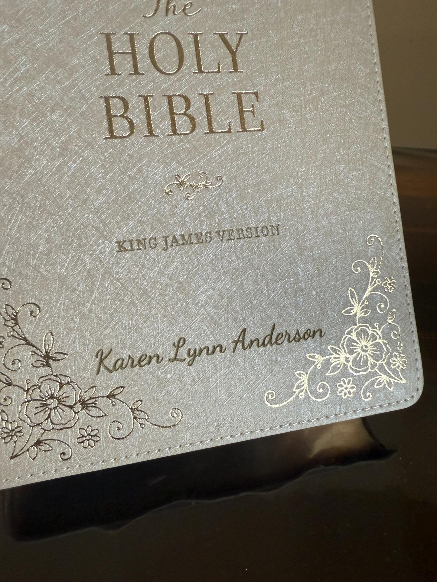 Personalized KJV Holy Bible, Standard Size Faux Leather Red Letter Edition Thumb Index, Ribbon Marker, King James Version, Pearlescent Taupe