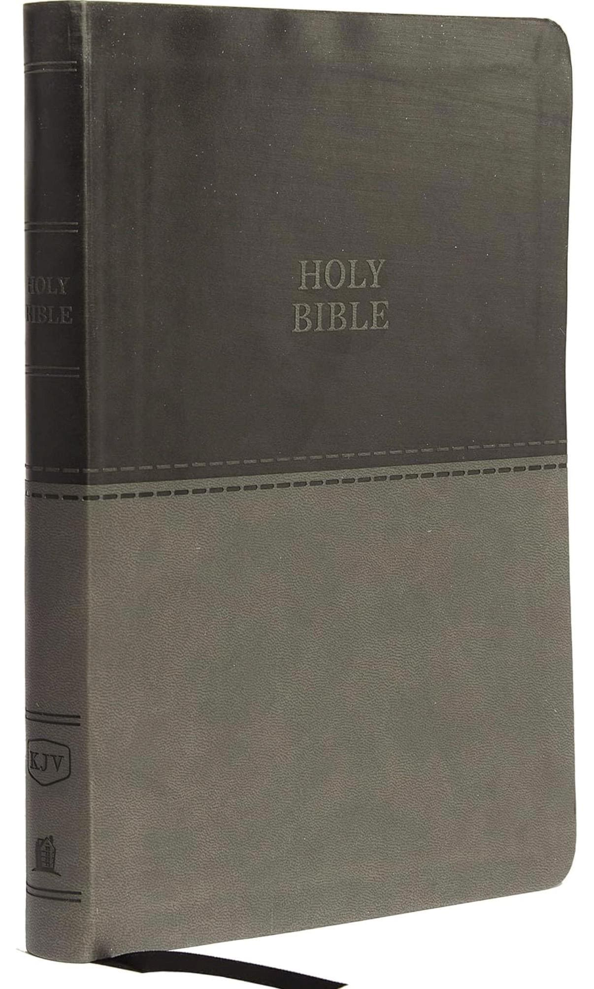 Biblia Sagrada KJV personalizada, letra grande, diseño delgado, piel sintética gris, letra roja, letra cómoda: Versión King James