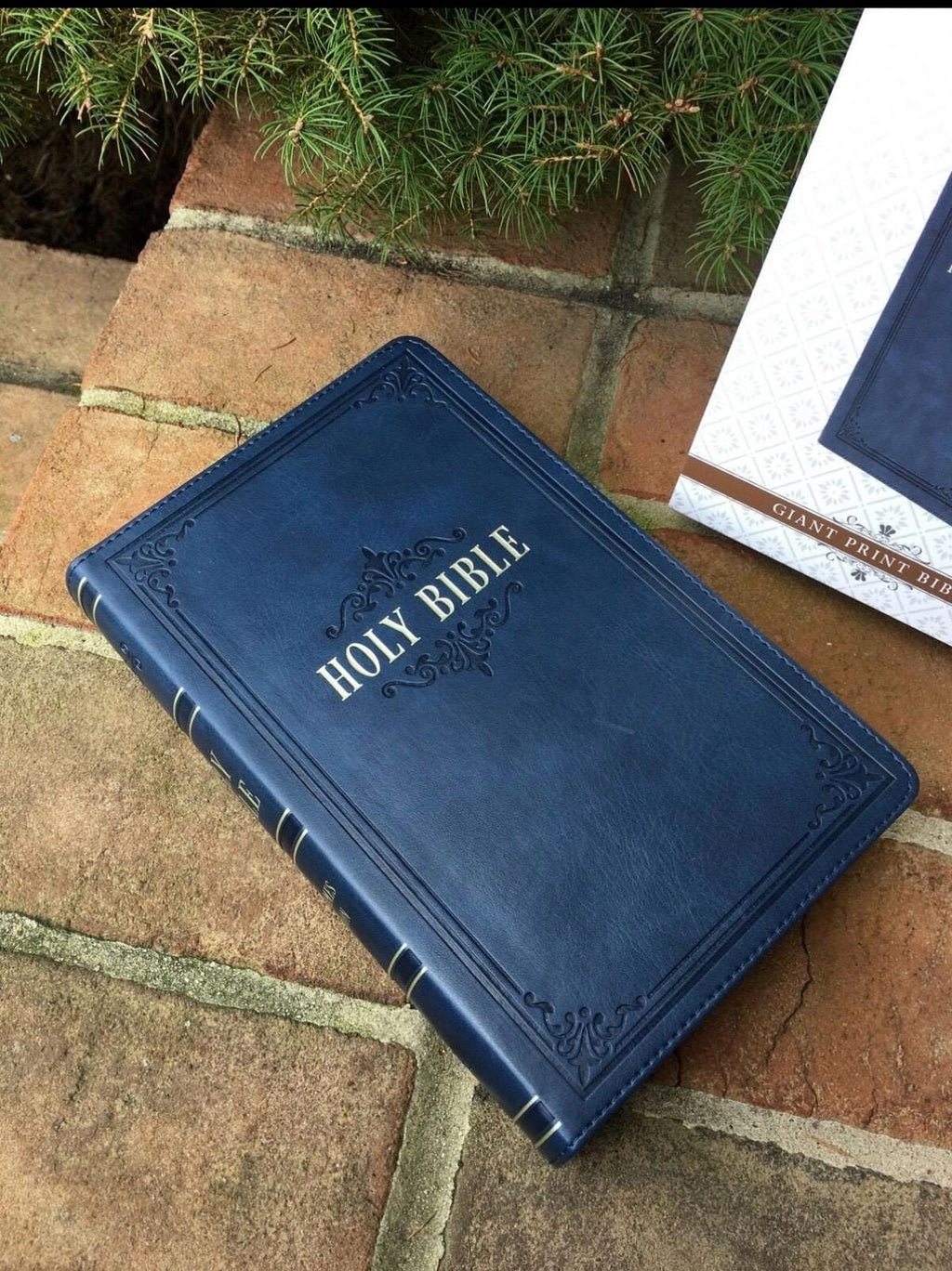 Biblia KJV personalizada | Piel sintética azul marino con relieve, letra gigante