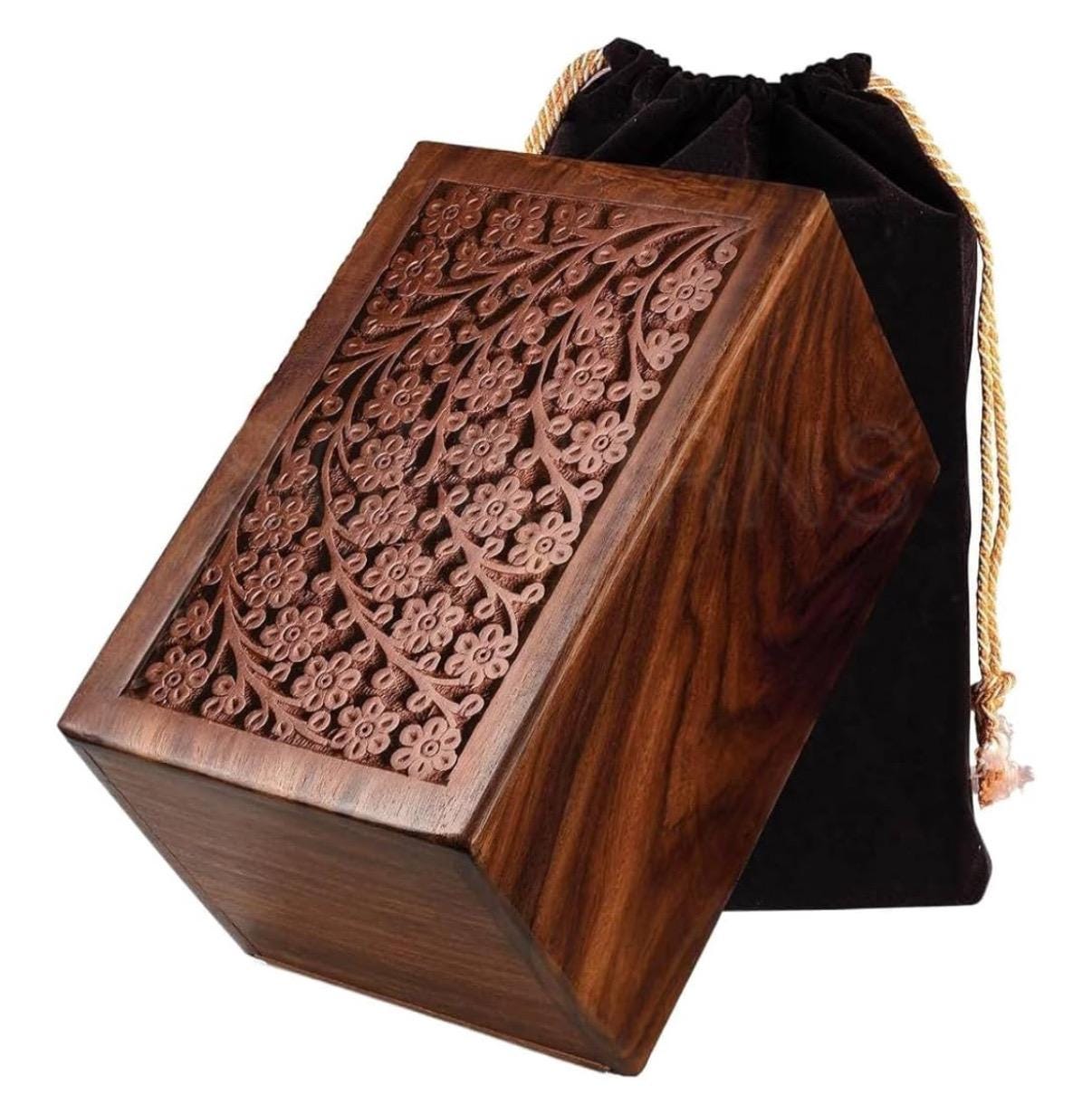 Personalized Wood Urn for Human Ashes | Border Engraved Rosewood Wooden Urns Large Size 200 Cubic Inches | Handcrafted Memorial Urns