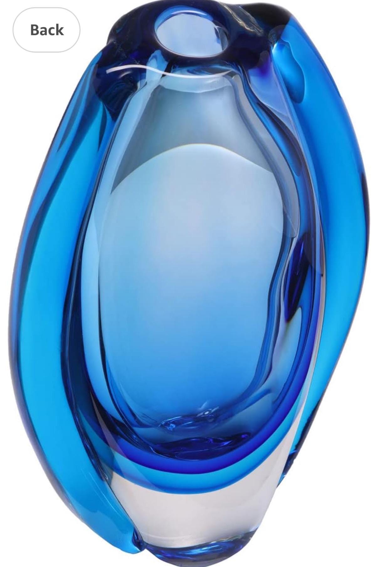 Personalized  Hand Blown Sommerso Oval Art Glass Vase for Decor Centerpiece Table Decoration Blue 10” inch Tall